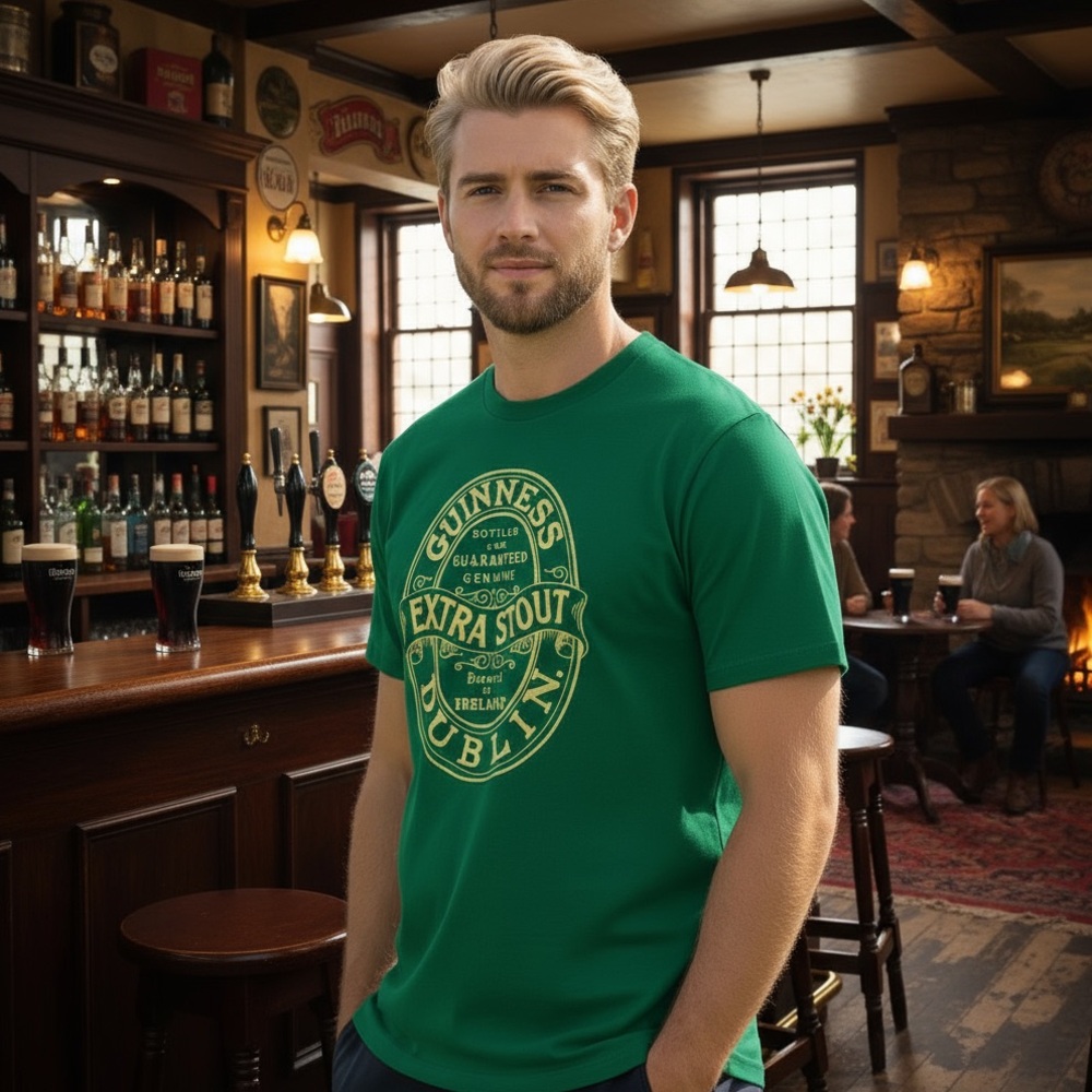 ☘️ Guinness Extra Stout Dublin Graphic Tee Men’s Large | Green Irish Pub Shirt